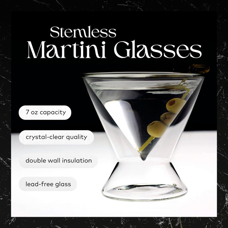 Dragon Glassware Stemless Martini Glasses - 7 oz Clear Set of 2 - Double Wall Insulated Cocktail Glass Set - Unique and Fun Gift for Espresso Martini Lovers - Image 2
